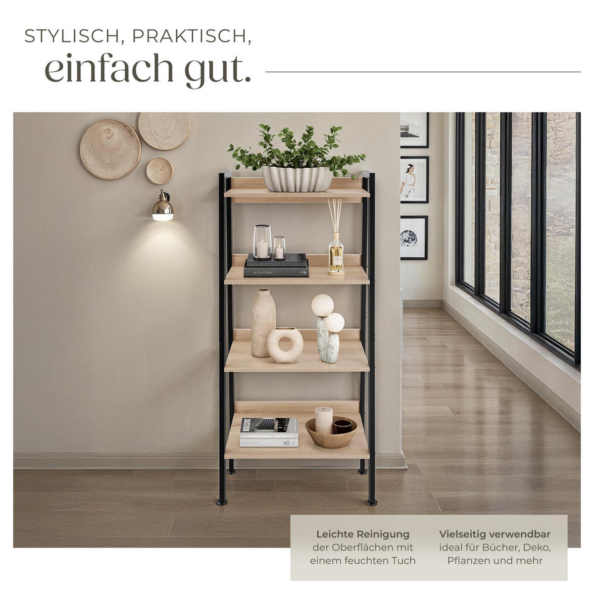 LEITERREGAL Chatham,inklusive Kippschutz, 57,5 x 34 x 138 cm,Industrial Holz hell, Eiche Sonoma - Naturfarben, Holzwerkstoff (34/138/57.5cm) - tectake