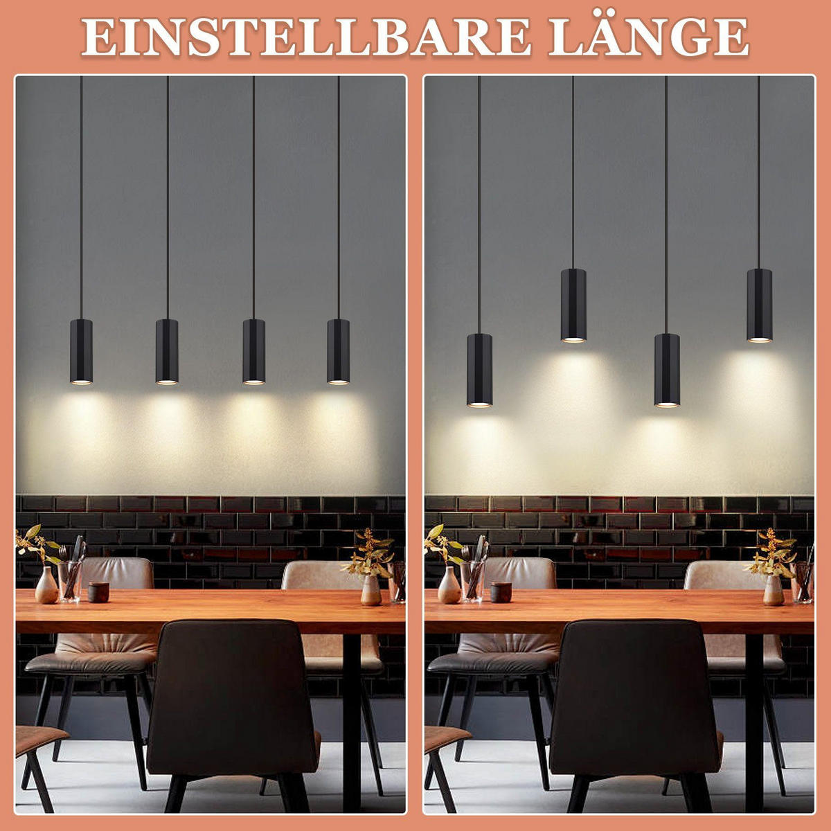 HÄNGELEUCHTE Stärke 4-flammig 60/6/170 cm - Schwarz, Metall (60/6/170cm) - Nettlife