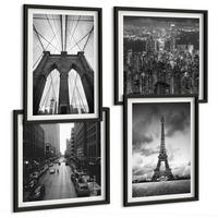 BILDER SET 4er Set - 50x50 cm & 40x60 cm Schwarzer Rahmen - Monochromatische Brückentürme - Schwarz, Kunststoff (50/50cm) - TULUP