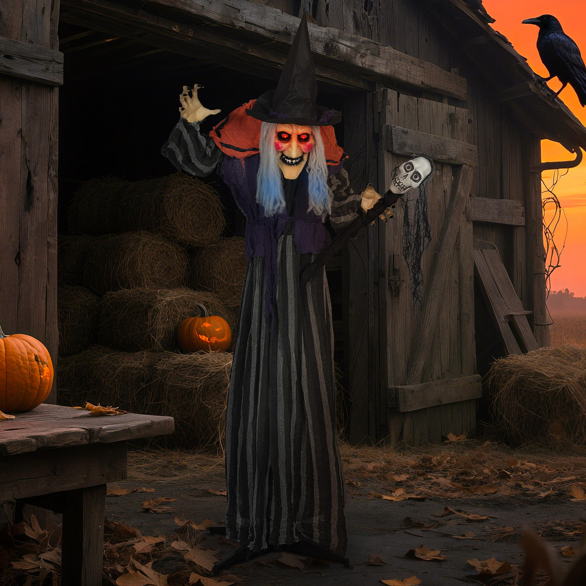 HALLOWEEN-DEKORATION Hexe 160 cm mit LED-Lichter Soundfunktion - Orange, Textil (20/160/70cm) - Outsunny
