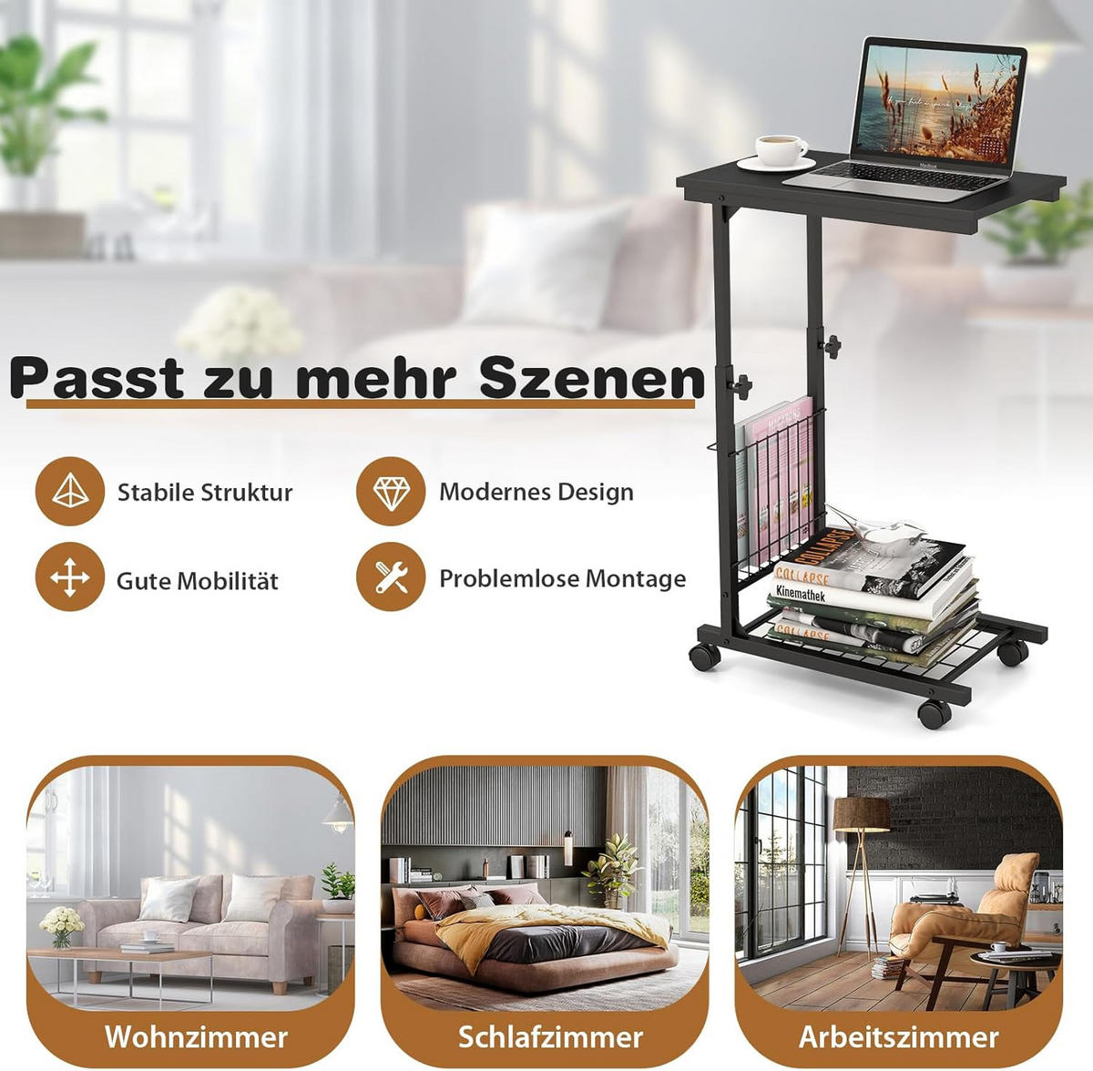 BEISTELLTISCH 80cm Schwarz - Schwarz, Holz (30/50/80cm) - COSTWAY