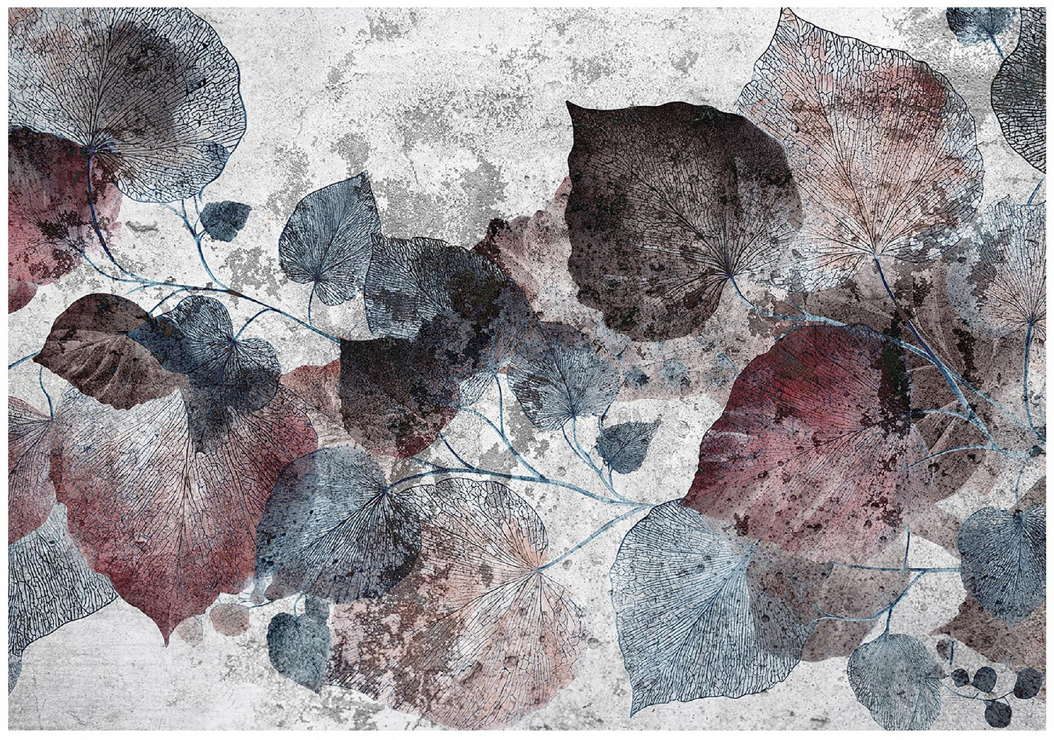 FOTOTAPETE Blätter Beton Grau 200x140 cm - Multicolor, Papier (200/140cm) - Wallarena
