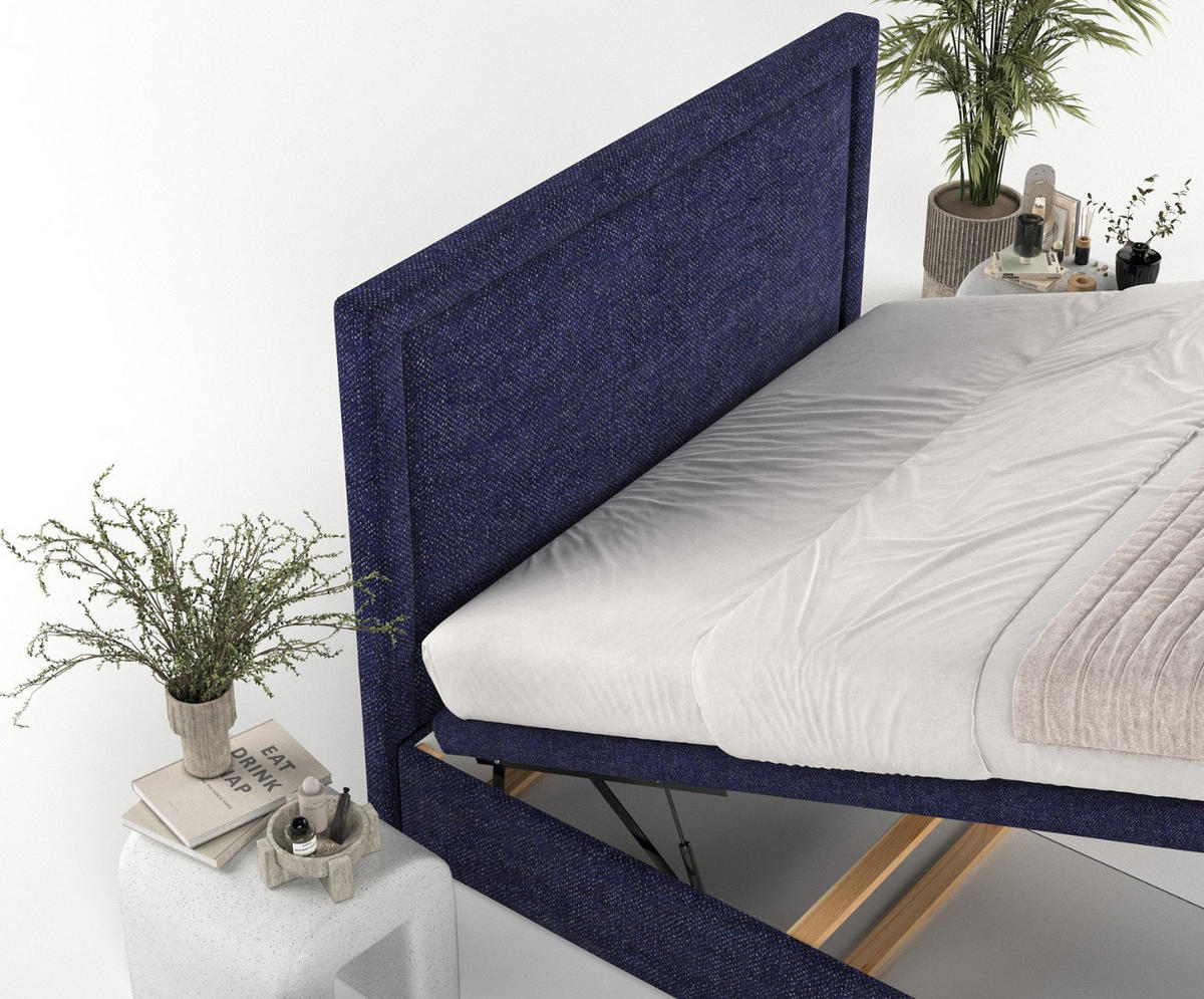 POLSTERBETT Salma mit Stauraum 200/200 cm Marineblau im Alta Stoff - Schwarz/Dunkelblau, Holz/Holzwerkstoff (200/200cm) - AltaBeds