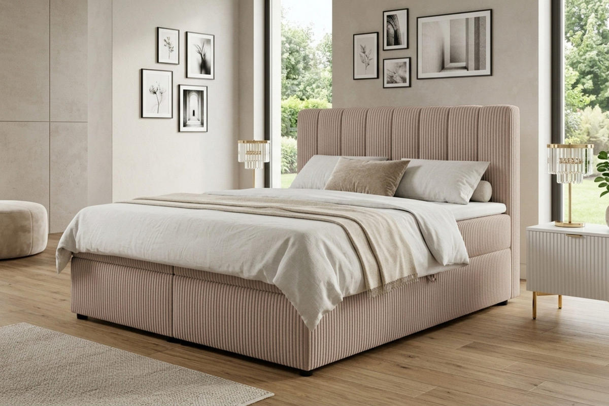 BOXBETT VICTOR 200/200 in Cord Beige H3 - Beige, Holz/Holzwerkstoff (200/200cm) - Deine Möbel 24