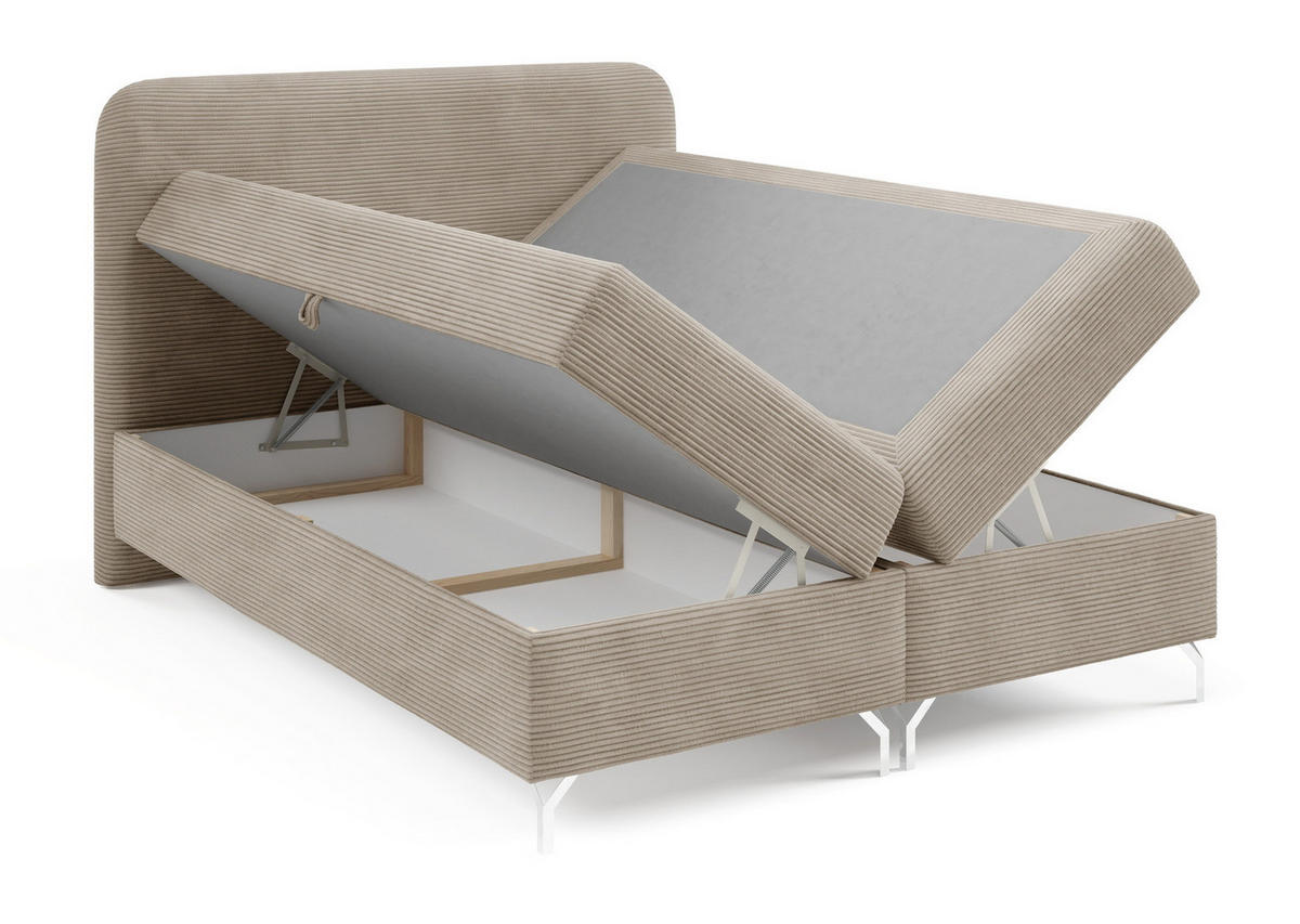 BOXSPRINGBETT mit Matratze H3 200x200 Rotos, Cordstoff, Bettkasten, Beige - Beige, Holz/Textil (200/200cm) - Emporius