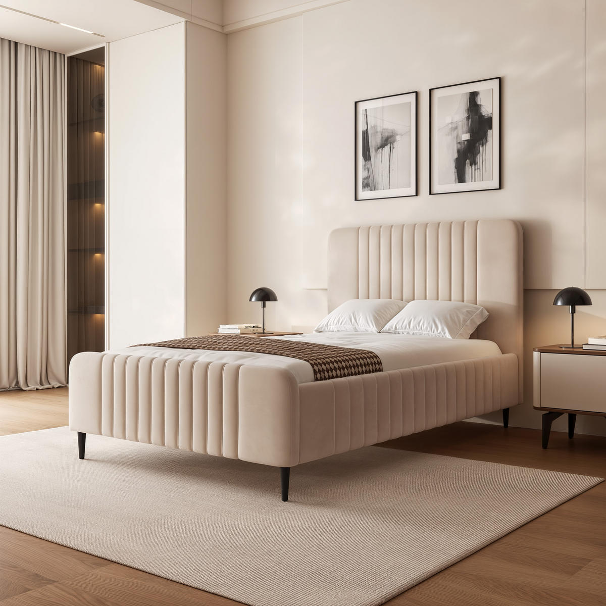 POLSTERBETT BELLAGIO 140/200 cm auf Füßen, ohne Bettkasten, Beige - Beige, Textil/Metall (140/200cm) - Idohome