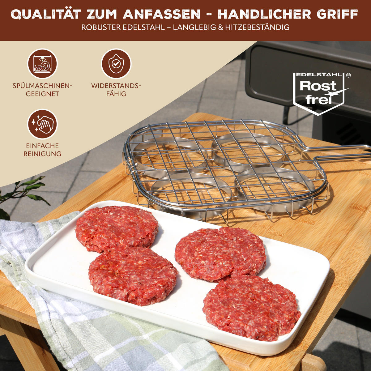 BURGER-GRILLHALTER, silber, Edelstahl - Edelstahlfarben, Metall (26/26/57cm) - bremermann