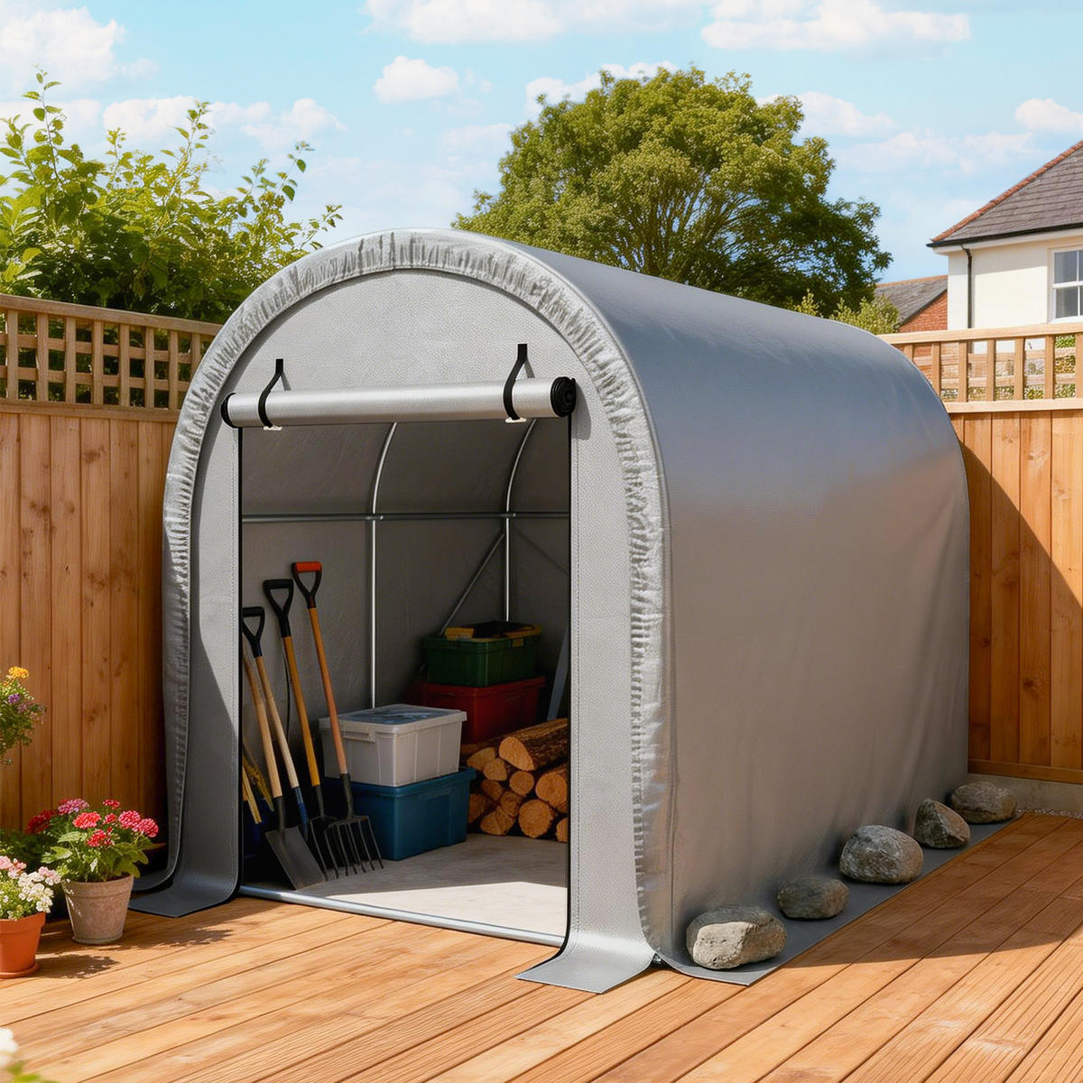 FAHRRADGARAGE DE-16895 160g/m² PE mit UV-Schutz Hellgrau - Hellgrau, Kunststoff (159/185/240cm) - ComfortXL
