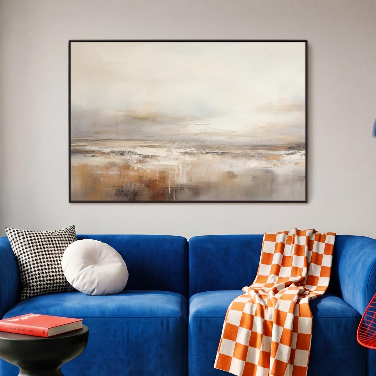 LEINWAND Bilder mit Rahmen - Kunst - Industriell - Grau - Braun - Abstrakt - 90x60 - Sandfarben, Textil (90/60cm) - MuchoWow