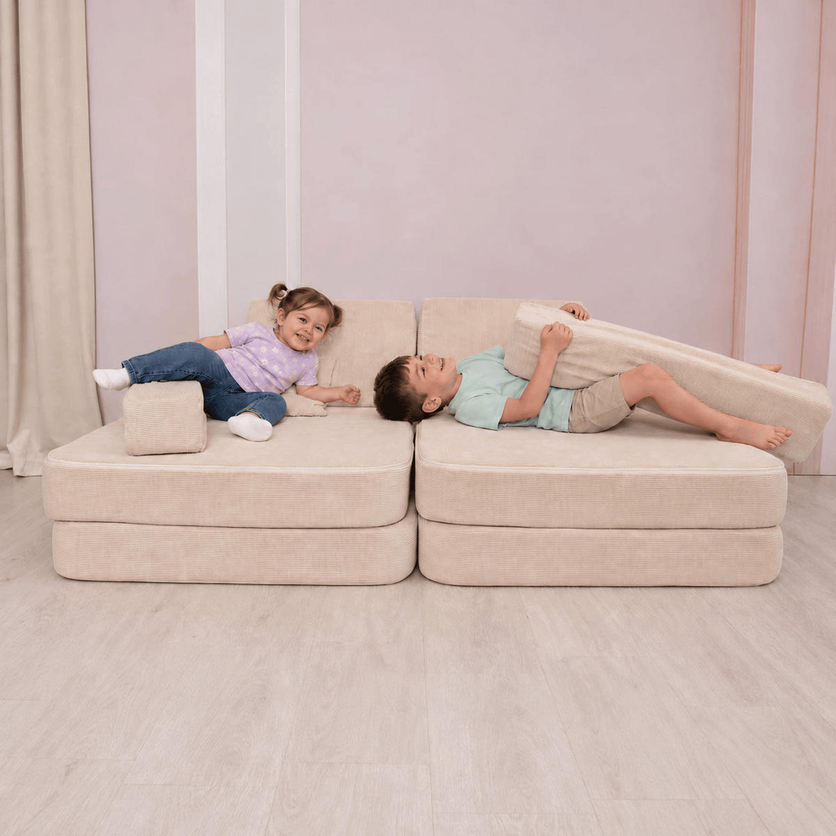KINDERSOFA Cordsamt Türkis - Blau, Textil (160/24/80cm) - AngeLove