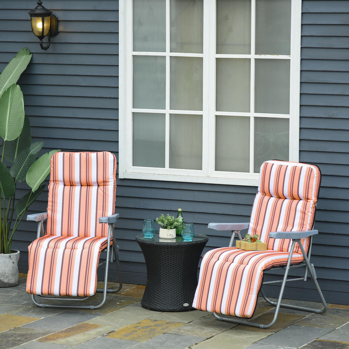 SONNENLIEGE 2er-Set, 5-fach verstellbar, 60 x 75 x 102 cm, Grau-Orange - Pink, Metall (75/102/60cm) - Vallsero