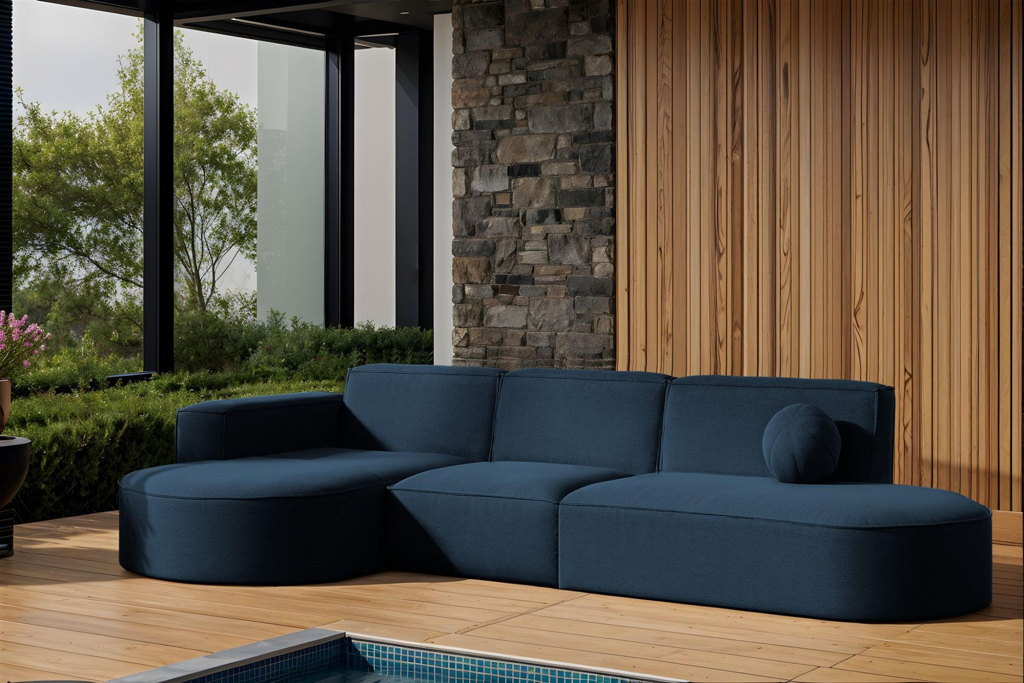 ECKSOFA Sunday - Blau, Holzwerkstoff (296/78/165cm) - Fun Möbel