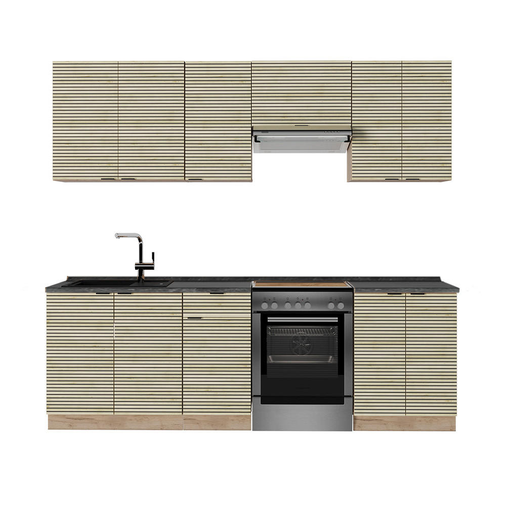 KÜCHENZEILE Fame-Line Eiche Paneel/Goldkraft Eiche 240 cm , AP Anthrazit - Hellbraun/Eiche Wotan, Holzwerkstoff (240/81.6/60cm) - Vicco