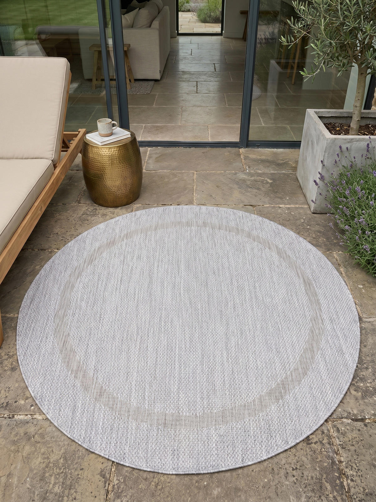 BALKONTEPPICH Einfarbig Wetterfest Waschbar Küche Balkon OEKO-TEX Rund Silber 200x200 cm – ALSTER - Silberfarben, Textil (200/200cm) - KADIMA DESIGN