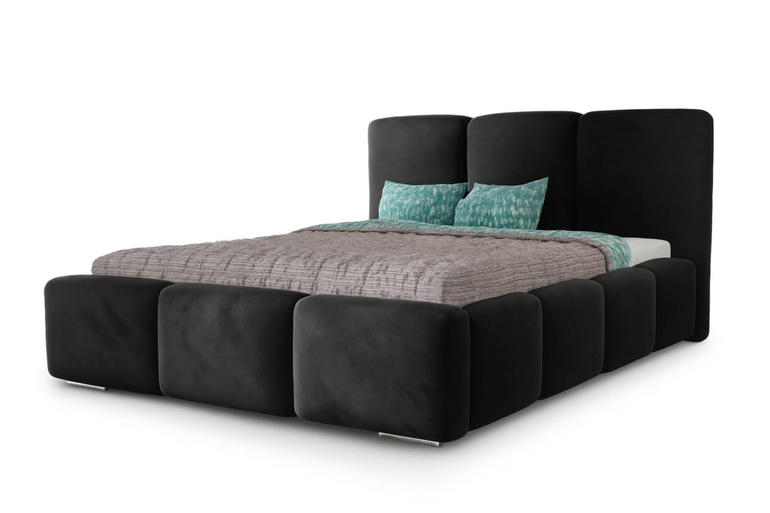 POLSTERBETT ROYAL, 160 x 200 cm mit Bettkasten und Lattenrost aus Metall, Velourstoff, Frabe: Schwarz - Schwarz, Holz/Kunststoff (160/200cm) - Agmat-Furniture