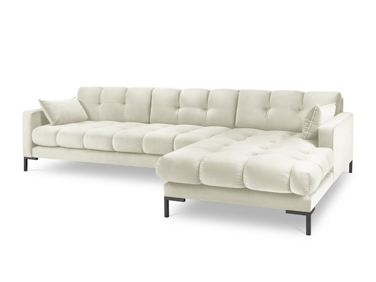 ECKSOFA rechts Mamaia aus Samt leichtes beige 5 Sitzplätze - Creme, Textil (185/293cm) - Micadoni