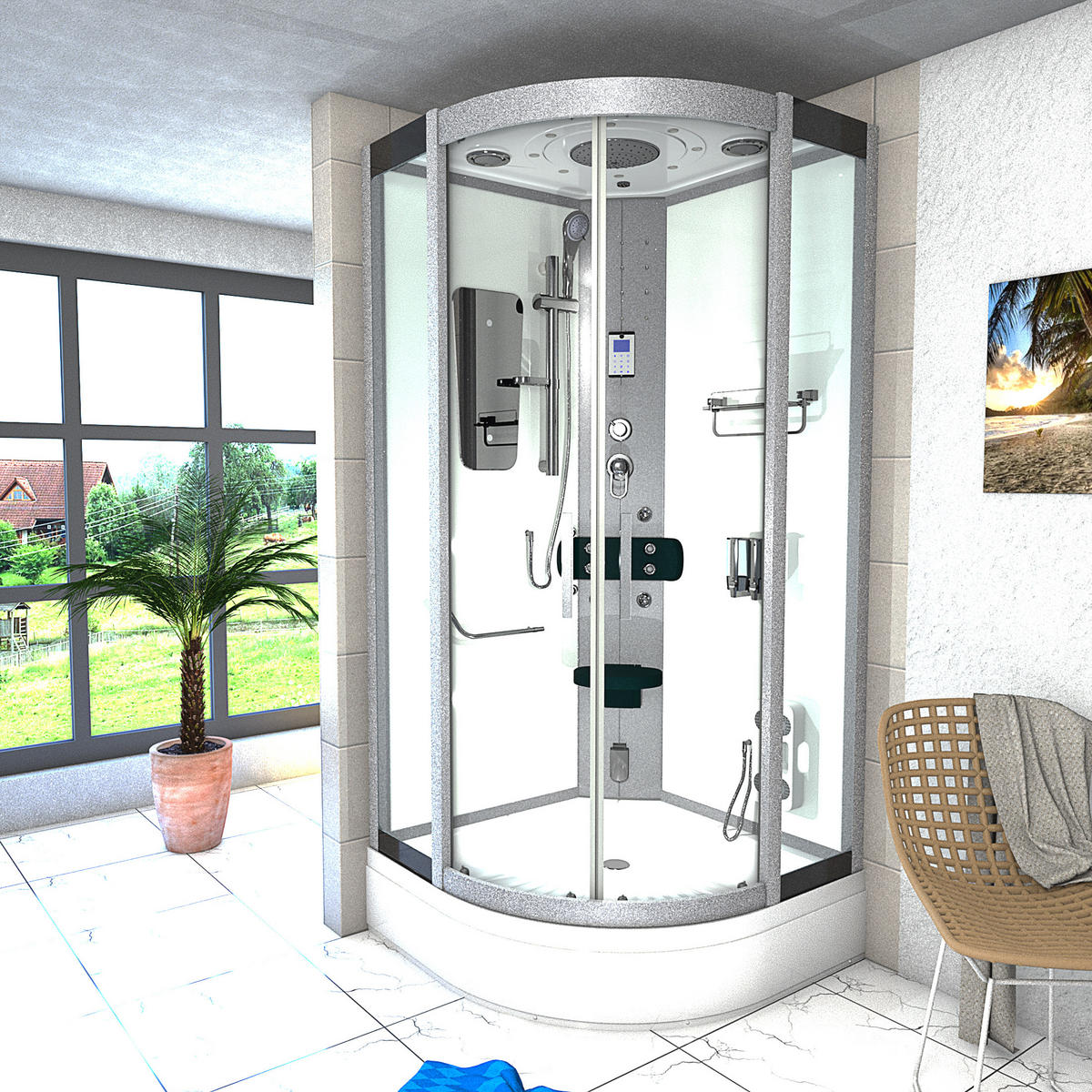 DAMPFDUSCHE Dusche D46-60T2-EC Weiß 100x100 - Weiß, Glas/Kunststoff (100/100/225cm) - AcquaVapore by Sandra Jentho