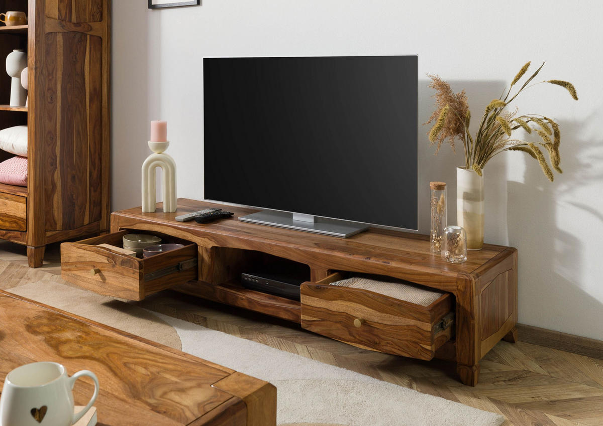 TV-BOARD Sheesham 160x43x33 braun lackiert ANCONA #112 - Braun, Holz (160/33/43cm) - Massivmoebel24