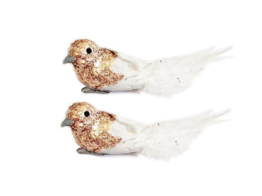 WEIHNACHTSVOGEL 2er-Set mit Clip mit Glitzer Champagner 13 cm - Champagner/Goldfarben, Naturmaterialien/Kunststoff (5/5/13cm) - LAALU