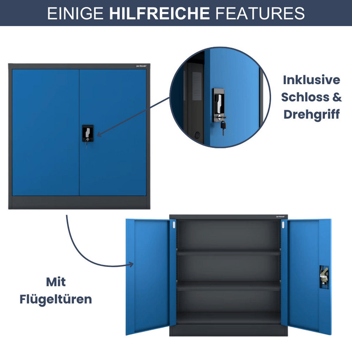 AKTENSCHRANK abschließbar KADO mit Flügeltüren 93x90x40cm Anthrazit-Blau - Anthrazit, Metall (90/93/40cm) - DELUKE