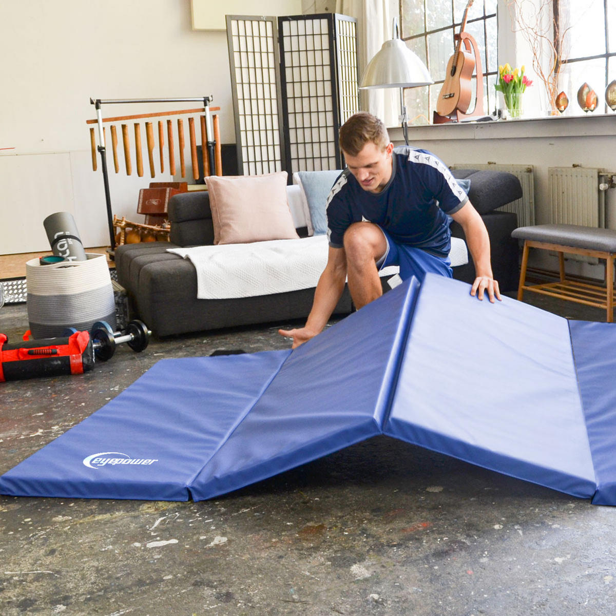 GYMNASTIKMATTE zum Wenden - 180/115/5 cm Faltbare Turnmatte - Blau, Kunststoff (115/180cm) - eyepower
