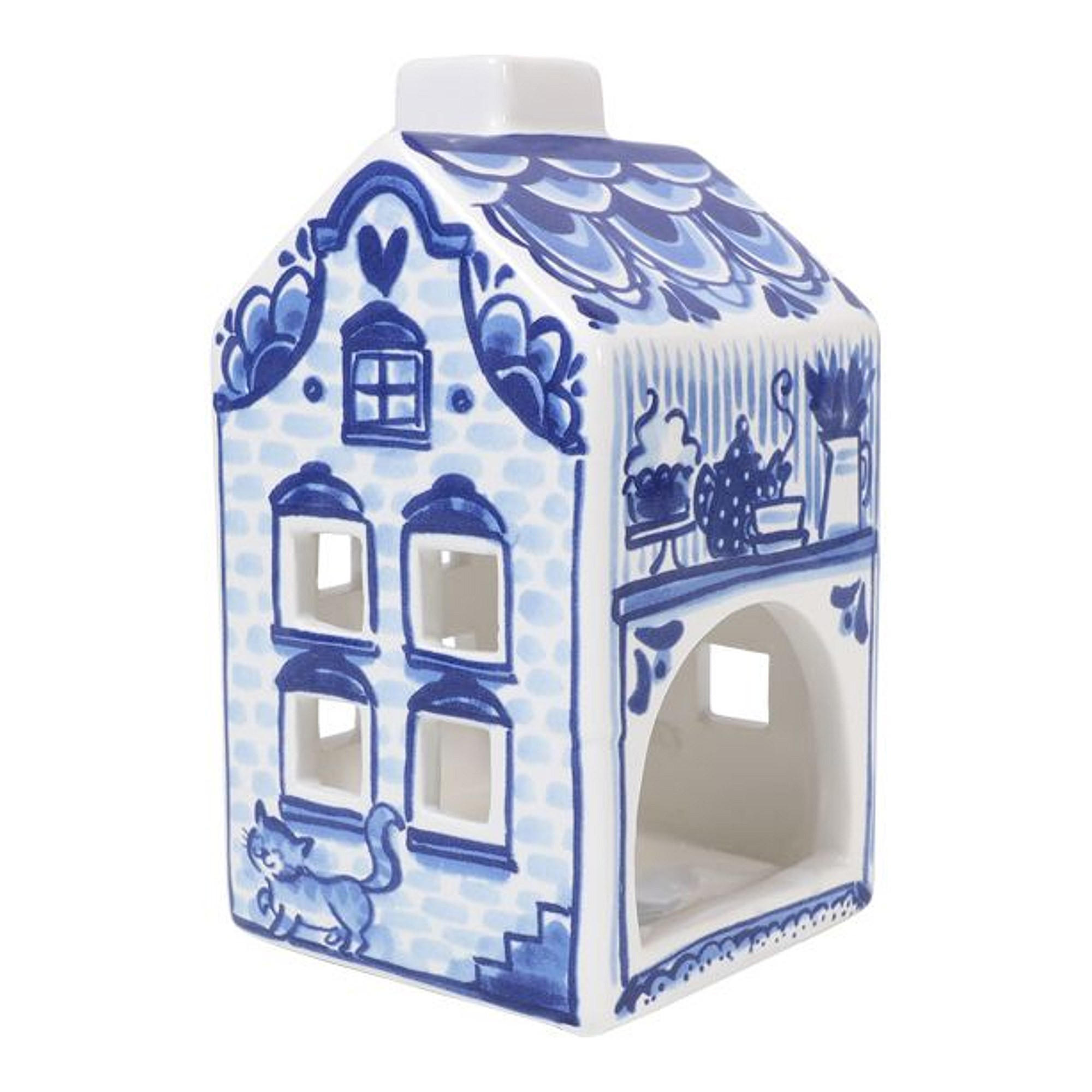TEELICHTHALTER Häuschen in Blau - 14,5cm - Blau, Keramik (8.5/14.5/8.3cm) - Blond Amsterdam