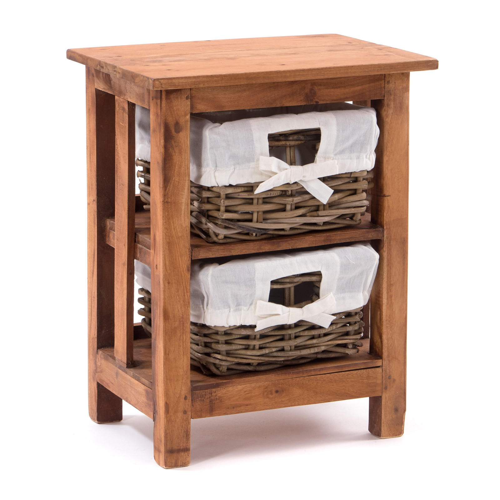 BADREGAL Flair mit 2 Rattan-Körben, Recyclingholz massiv 08 honigfarben gewachst - Honig, Holz (38/50/29cm) - DESIGN DELIGHTS