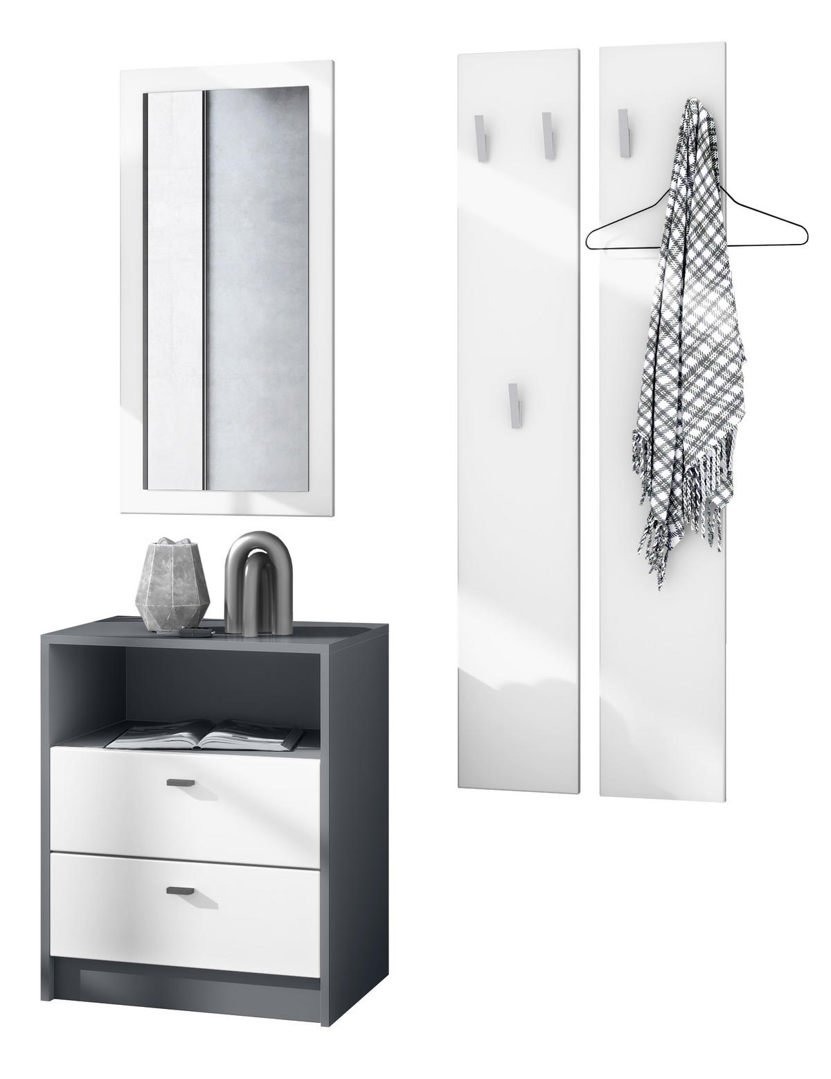 GARDEROBE Pino Weiß matt - Weiß, Holzwerkstoff (130/185/36cm) - Vladon