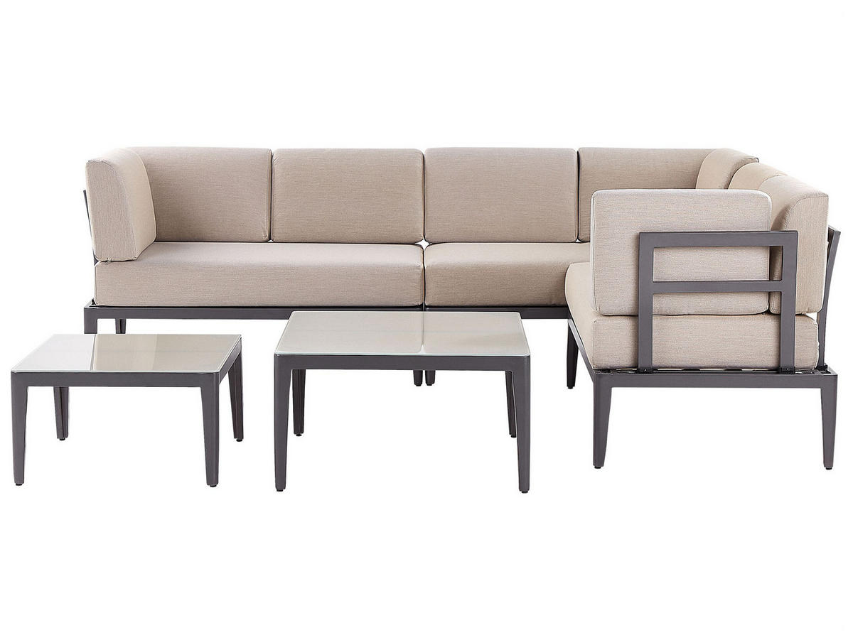 LOUNGE SET 6-Sitzer grau rechtsseitig modular Auflagen beige Rima III - Grau, Metall - Beliani