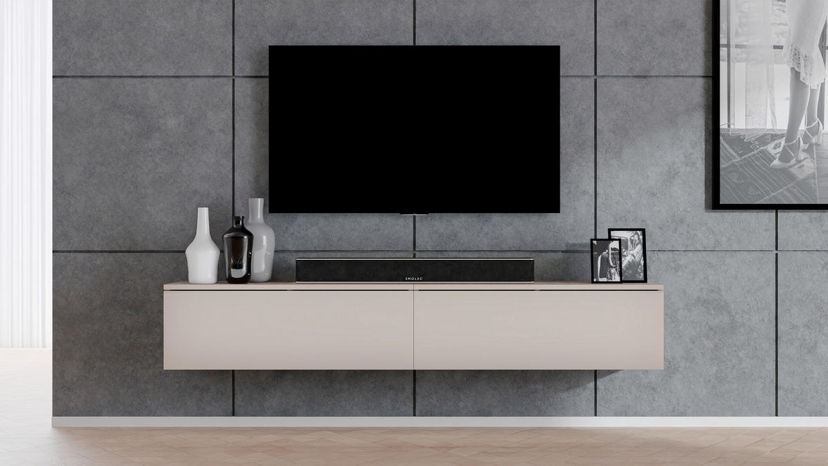 LOWBOARD Loriano 2x100 Beige Kaschmir 200/34/32 cm – TV Schrank - Beige, Holzwerkstoff/Kunststoff (200/34/32cm) - AX Living