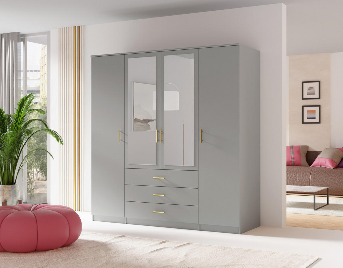 DREHTÜRENSCHRANK - LIMON 4D - Grau - Grau, Holzwerkstoff/Metall (200/210/64cm) - Möblo