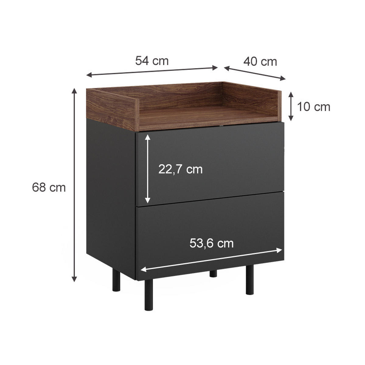 NACHTTISCH Anika Anthrazit 54 x 68 cm - Anthrazit/Walnussfarben, Holzwerkstoff (54/68/40cm) - Vicco