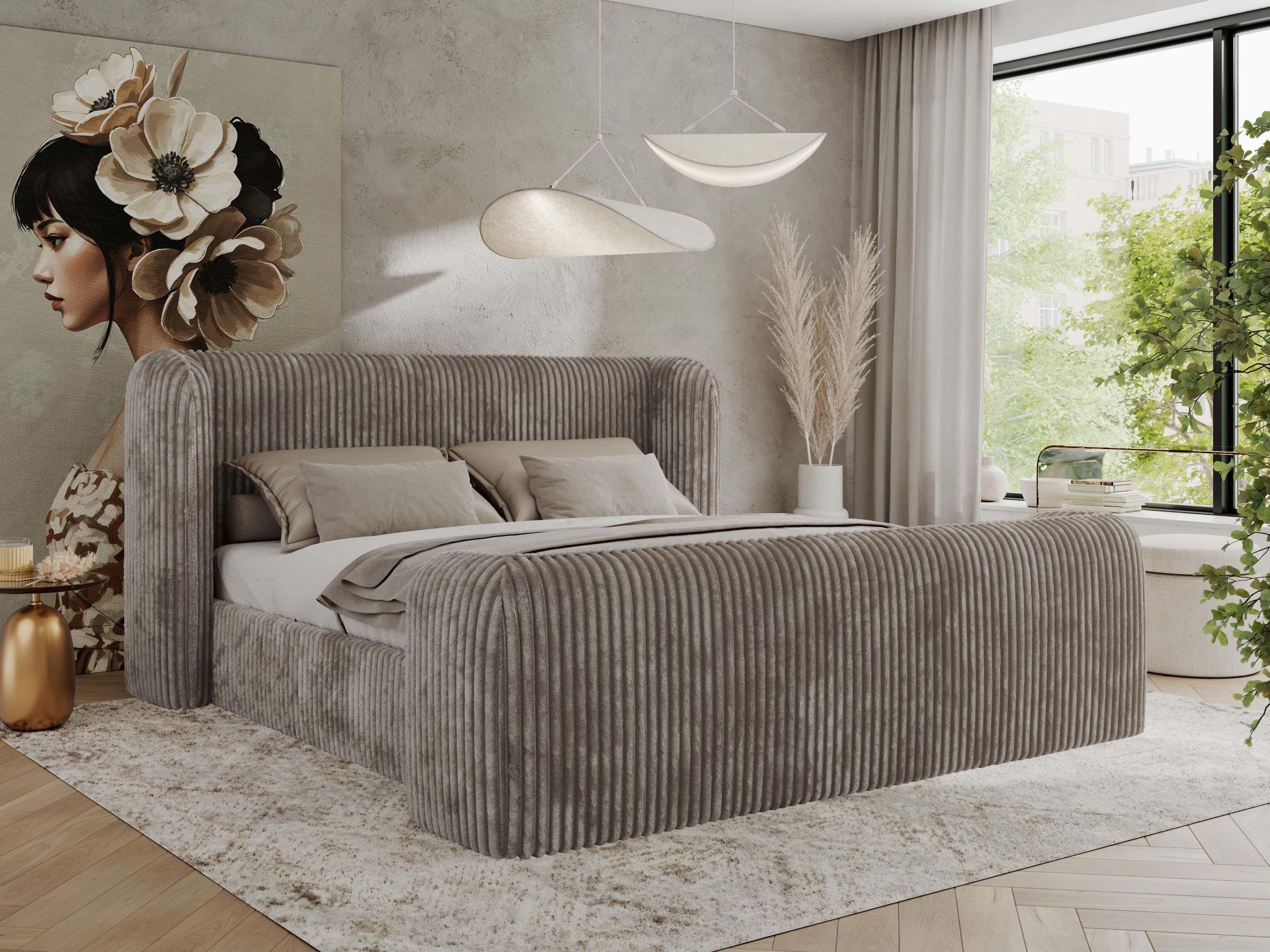 POLSTERBETT EMORA CLASSIC DUO 200/200 - Hellbraun Cord - Multipocket-Matratze - Hellbraun, Textil (200/200cm) - MKS