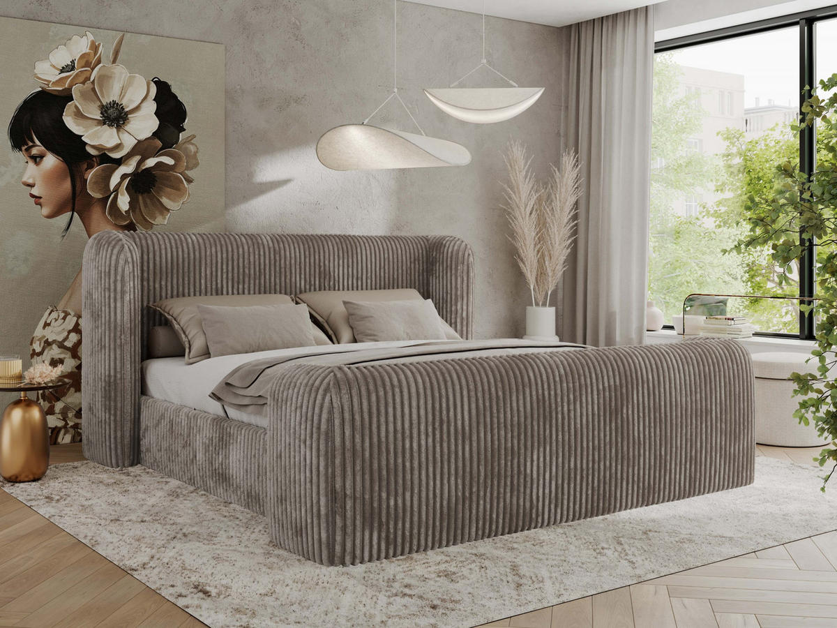 POLSTERBETT EMORA CLASSIC DUO 200/200 - Hellbraun Cord - Schaum-Matratze - Hellbraun, Textil (200/200cm) - MKS