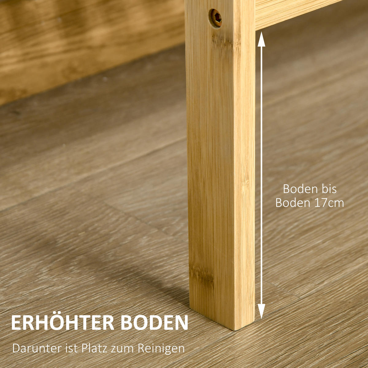 BADREGAL Standregal mit 3 Ebenen, Bambusregal, Küchenregal, für Bad, Küche - Naturfarben, Naturmaterialien (33/80/62cm) - HOMCOM