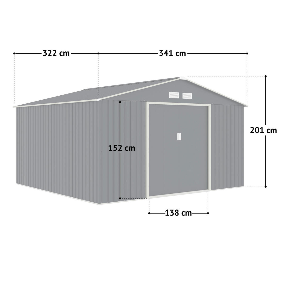 GERÄTEHAUS mit Bodenrahmen Metall S350 Grau - Grau, Metall (341/201/322cm) - HATTORO