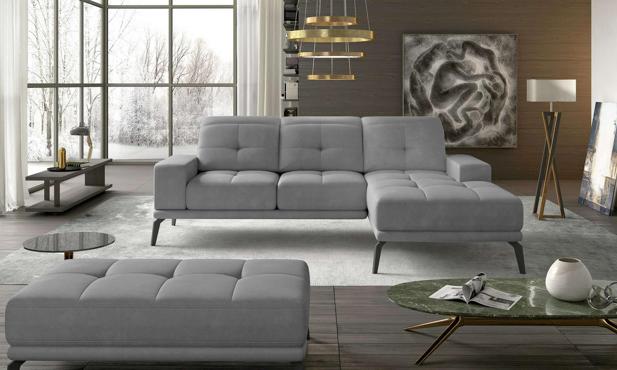 ECKSOFA mit verstellbaren Rückenlehnen und verstellbaren Kopfstützen - Schwarz/Grau, Textil/Metall (198/265cm) - Eltap