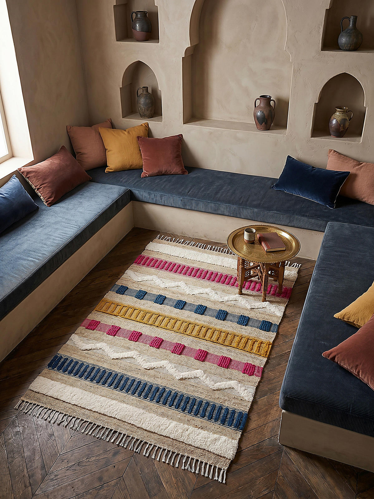 TEPPICH Hoch-Tief Struktur Gestreift, Ethno-Stil, mit Fransen wendbar, Esszimmer Natur-Multicolor Rechteckig 160x230 - Multicolor, Textil (160/230cm) - KADIMA DESIGN
