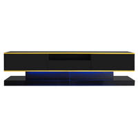 TV-SCHRANK aus Holzwerkstoff 180x38x45 cm Schwarz/Gold mit LED-Beleuchtung, Hochglanzoberfläche und 3 Schubladen - Schwarz, Holzwerkstoff (180/45/38cm) - Modfu
