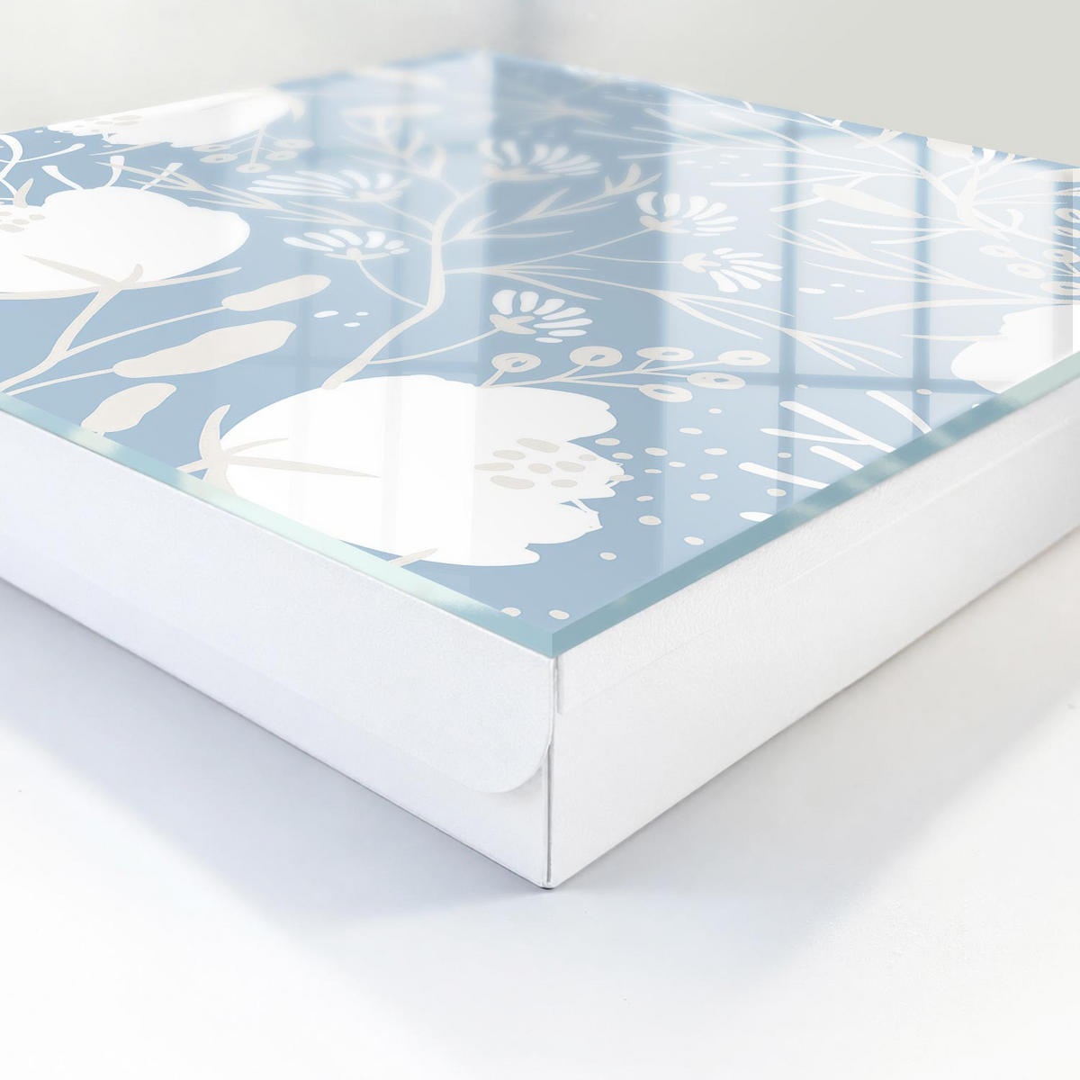 SCHLÜSSELBOX Weiß 30x30 cm – Türöffnung nach rechts - Pflanzenmotive - Blau, Metall (30/30/5cm) - TULUP