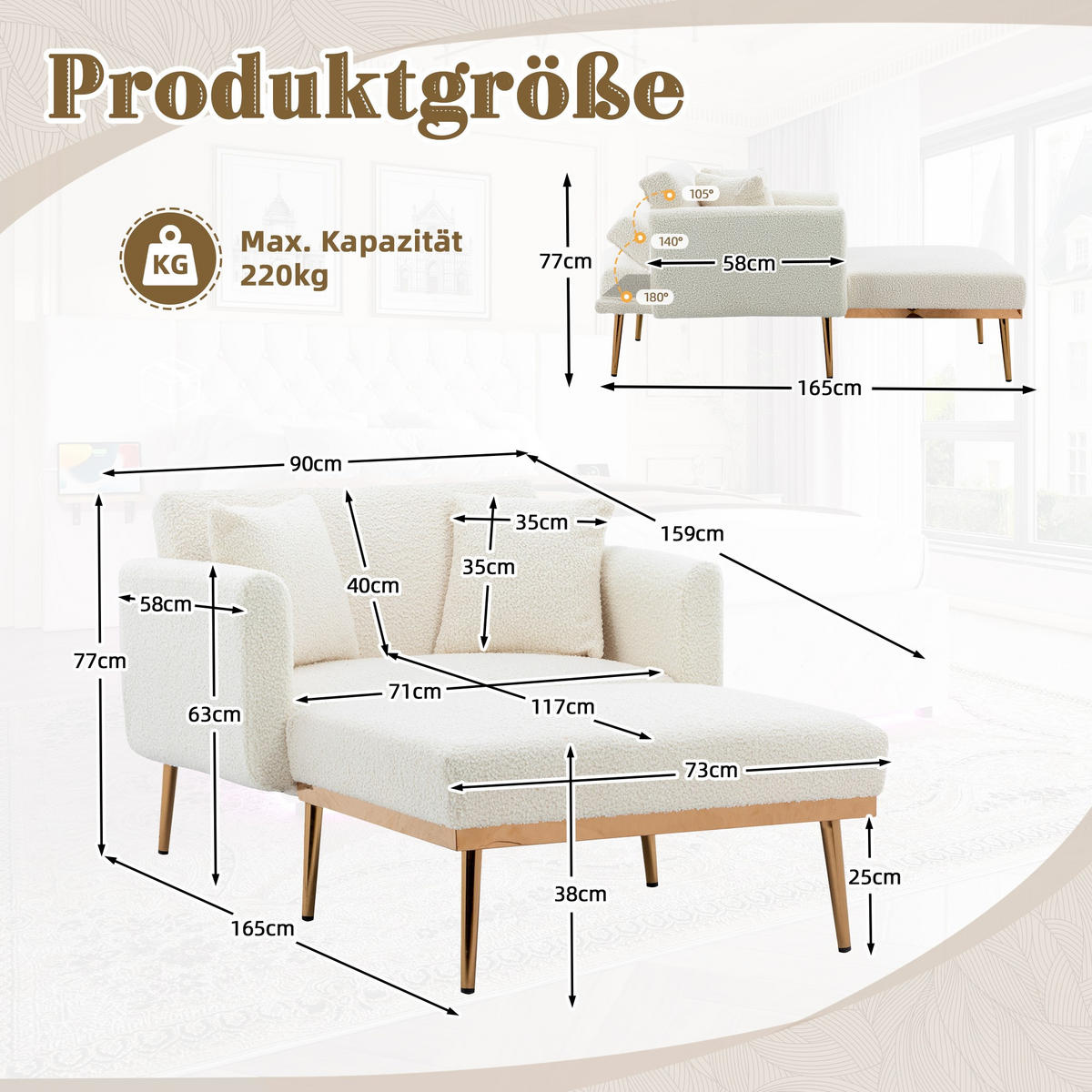 SCHLAFSOFA Zweisitzer,Relaxsessel mit Schlaffunktion,ausziehbar,Teddy,Weiß - Weiß, Textil (90/77/165cm) - LVHOM