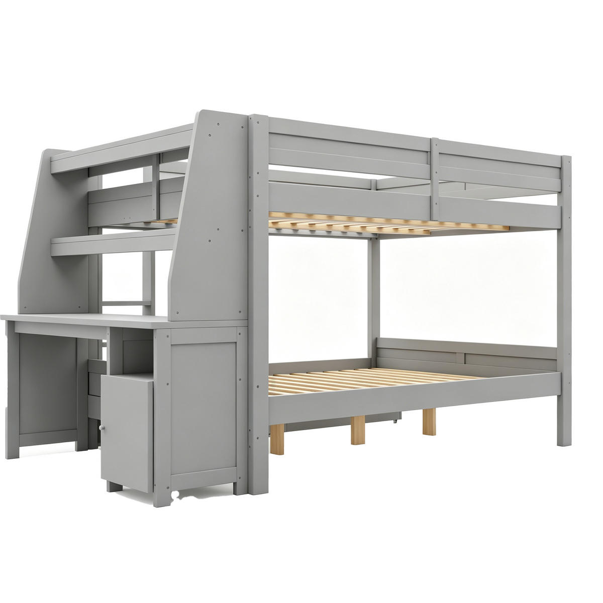ETAGENBETT 140/200 cm mit Schrank und Schreibtisch, DE-41578, in Grau - Grau, Holzwerkstoff (140/200cm) - ComfortXL