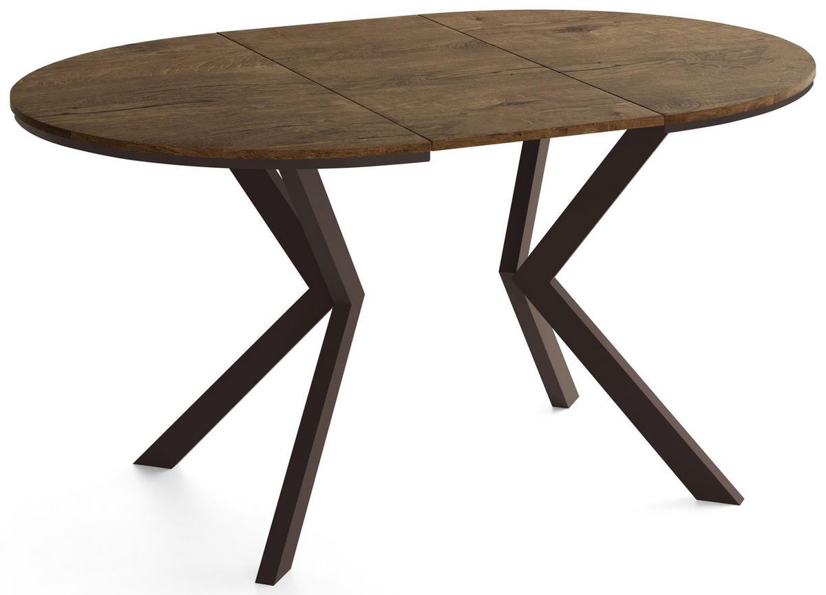 ESSTISCH Valio Neo rund oval ausziehbar verlängerbar mit braunen Metallbeinen, Eiche Braun Rustikal 90-130/90/76 cm - Alteiche/Braun, Holzwerkstoff/Metall (90/130/76cm) - WFL GROUP