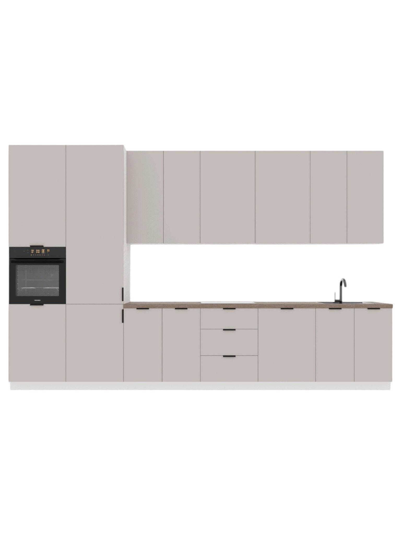 KÜCHENZEILE 400 cm – Sorento K58-G400 L – in Beige / Matt - Beige/Schwarz, Holz/Metall (400/247/58cm) - ROYAL24_MARKT