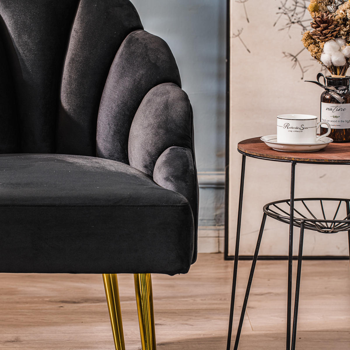 SESSEL Samt Schwarz - Schwarz, Textil (63/89/60cm) - Nordlys