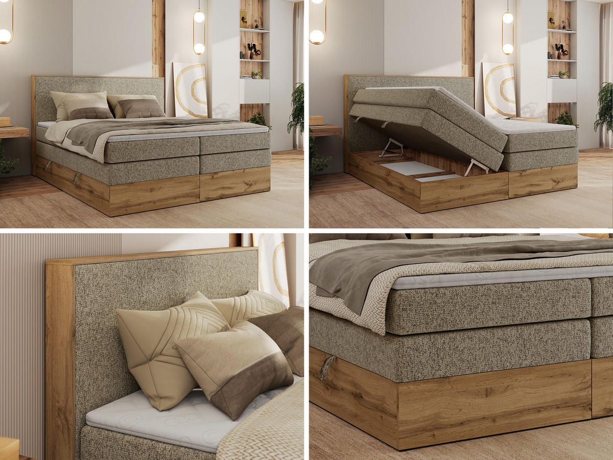 BOXBETT WOOD CLASSIC KING 140/200 - Dunkelbeige Strukture - H4 - Cappuccino, Textil (140/200cm) - MKS