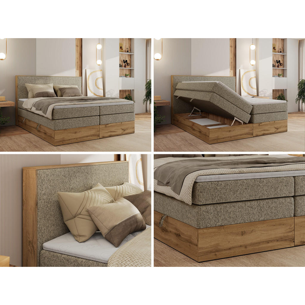 Thumbnail - MKS Boxbett, Cappuccino, Textil, 2-Sitzer, H4, Rechteckig, 160x200 cm, Oeko-Tex®, Schlafzimmer, Betten, Boxspringbetten