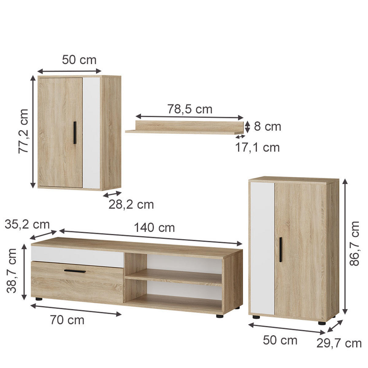Weiß/Sonoma Eiche, Holzwerkstoff (140/38.7/35.2cm) - Vicco