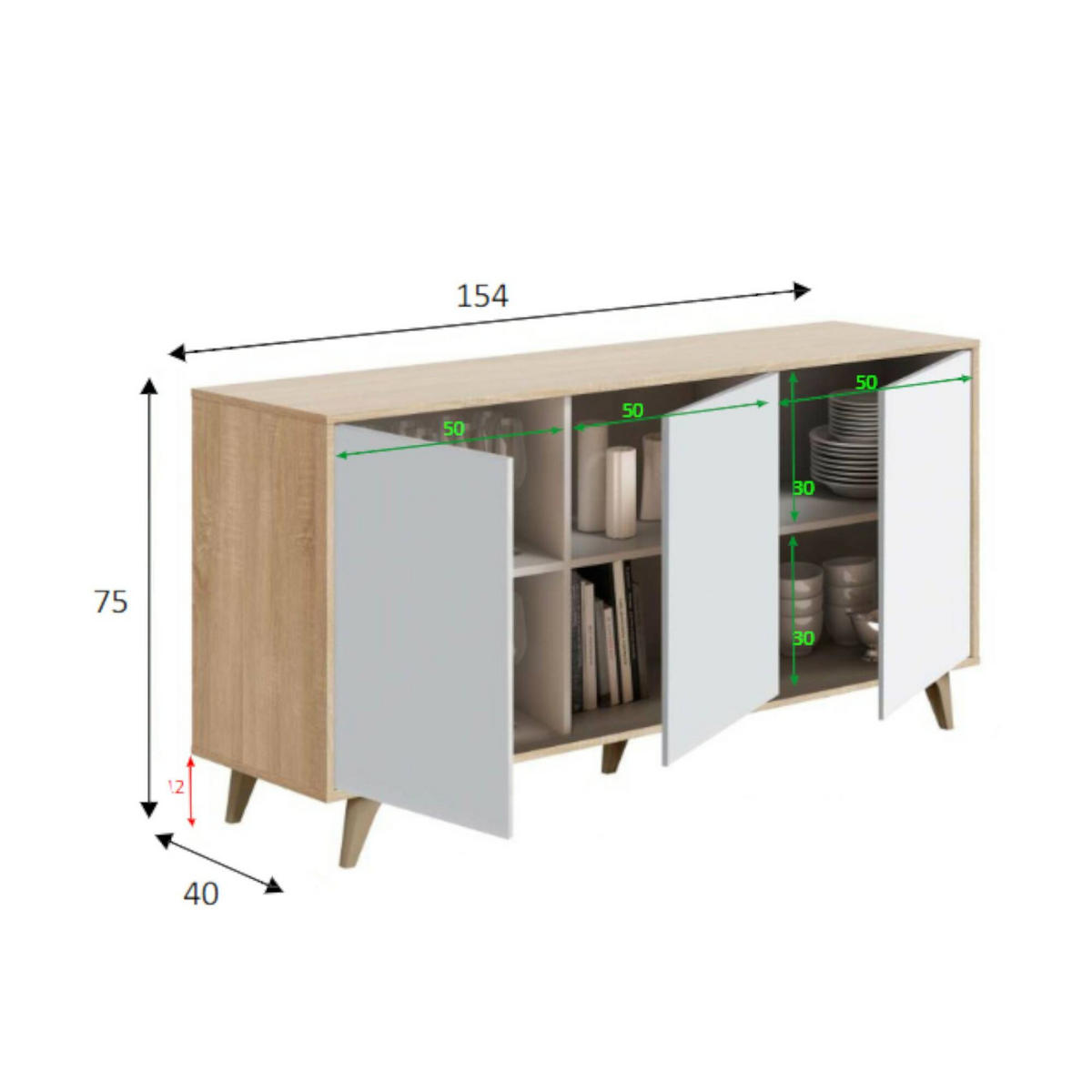 KOMMODE Eiche, Weiß 41/154/75 cm - Braun, Holzwerkstoff (154/75/41cm) - DMORA