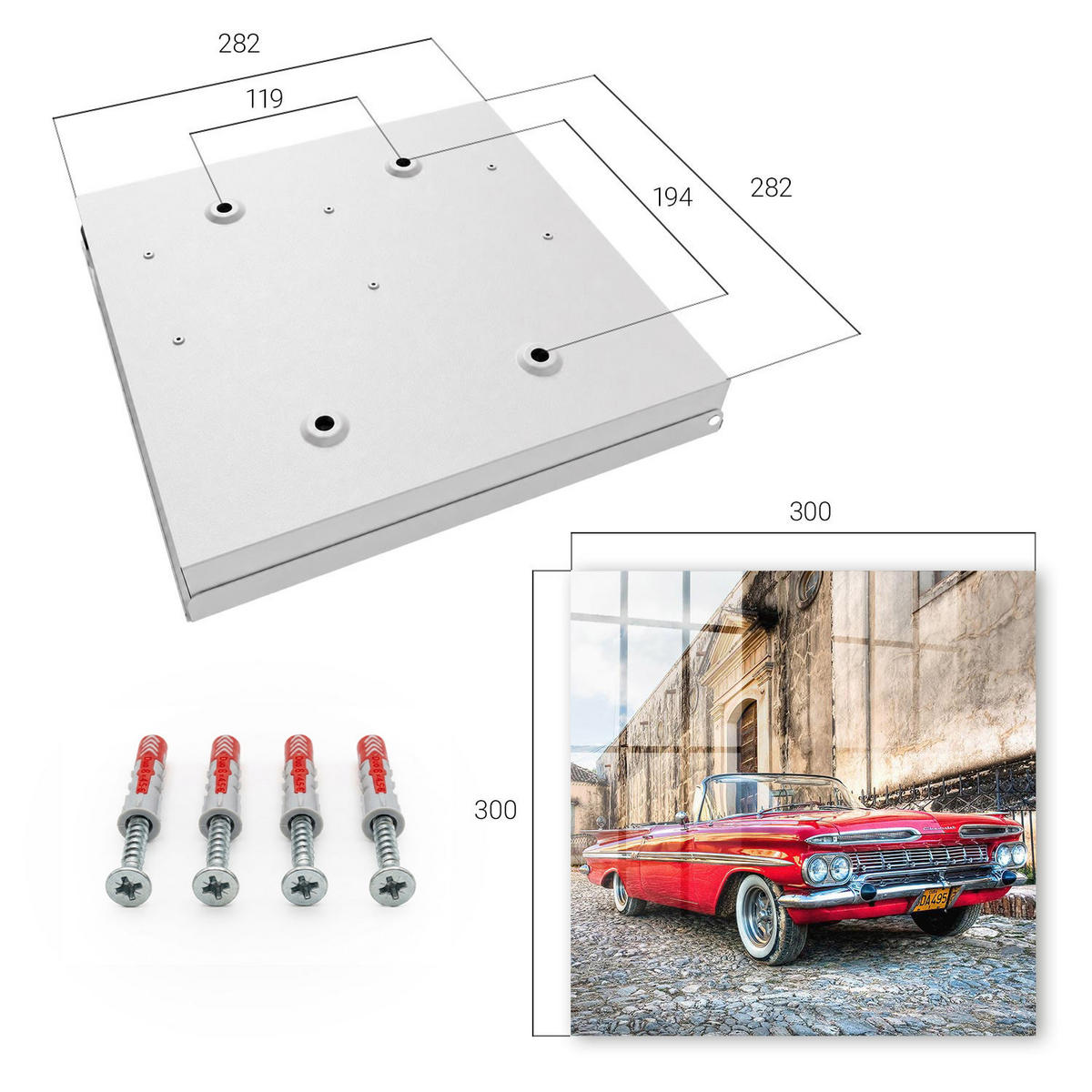 SCHLÜSSELBOX Weiß 30x30 cm – Türöffnung nach rechts - Retro-Auto - Rot, Metall (30/30/5cm) - TULUP
